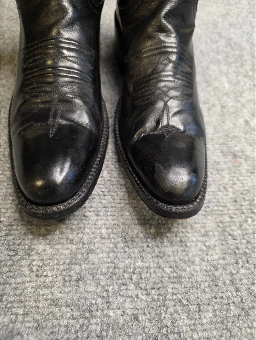 Vintage Rios of Mercedes Black Leather Cowboy Boots Men's Size 8.5 AAA Narrow